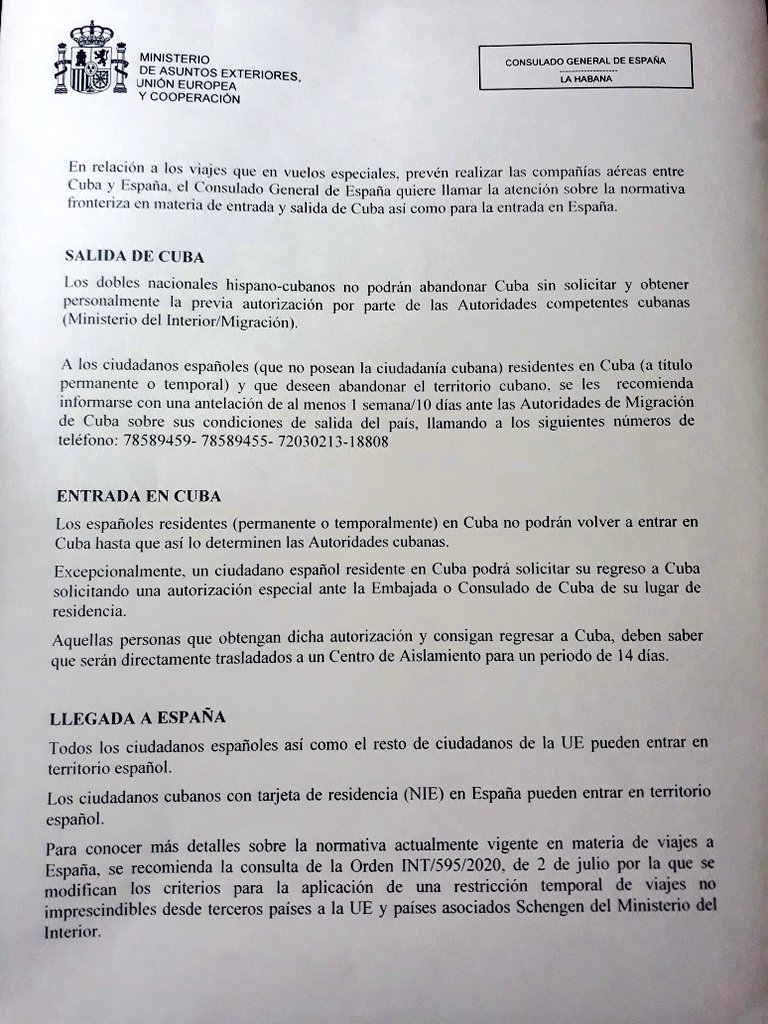 Normativa fronteriza en materia de entrada y salida entre Cuba y España