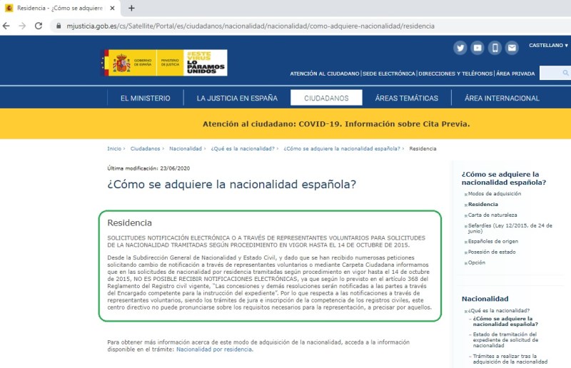 notificacion electrónica expedientes de nacionalidad por residencia